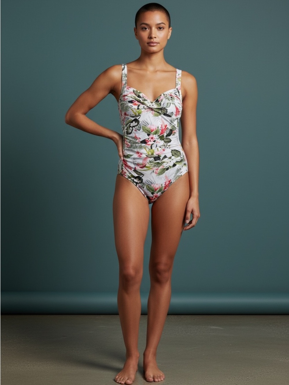 Niptuck Swim Tropical Floral Ruched One Piece Swimsuit US 6 Multi-Fit Cup